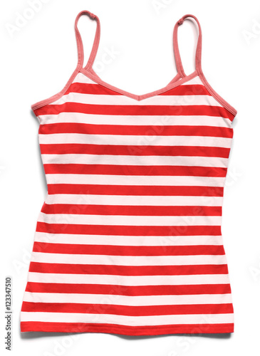 Red striped tank top shirt on white photo