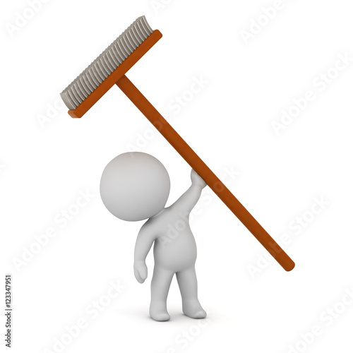 3D Character Holding Up a Large Broom