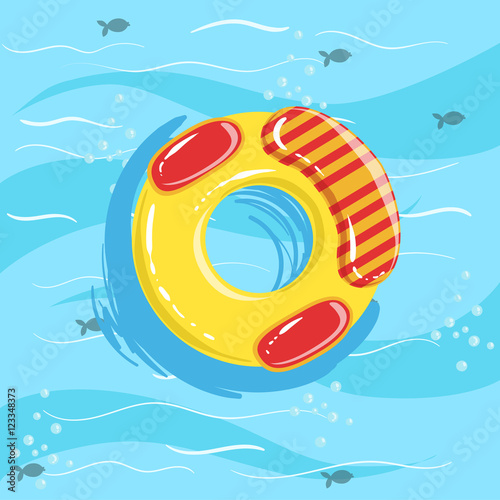 Toy Inflatable Ring With Blue Sea Water On Background