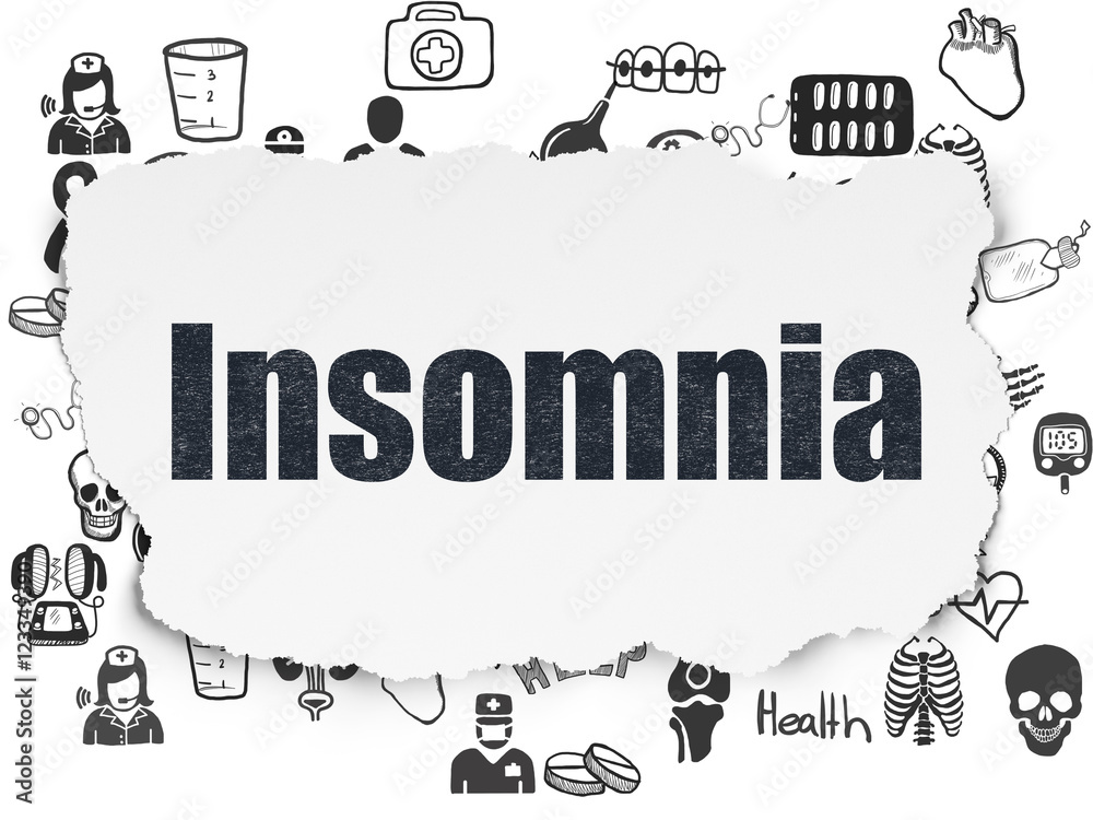 Healthcare concept: Insomnia on Torn Paper background