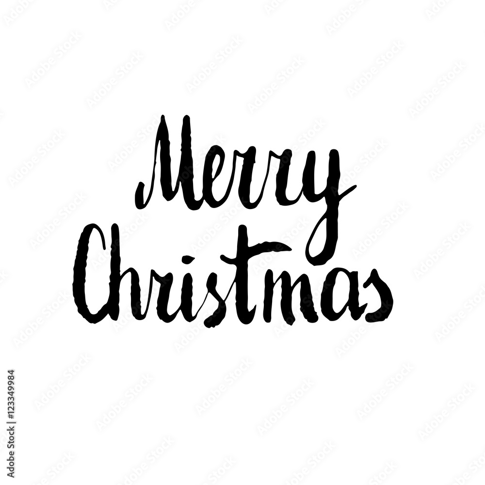 Fototapeta premium Merry Christmas. Hand drawn vector design element, black clip-art isolated on white. Useful for Christmas and New Year greeting card, poster, flyer