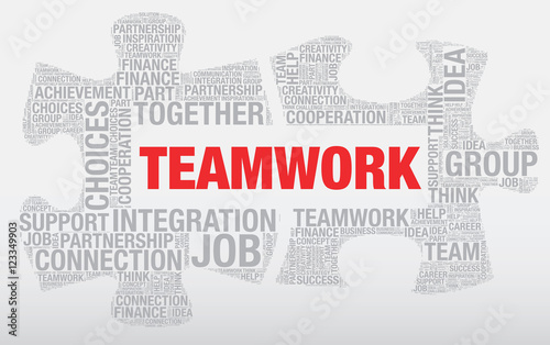 Teamwork word cloud concept made of puzzle pieces vector