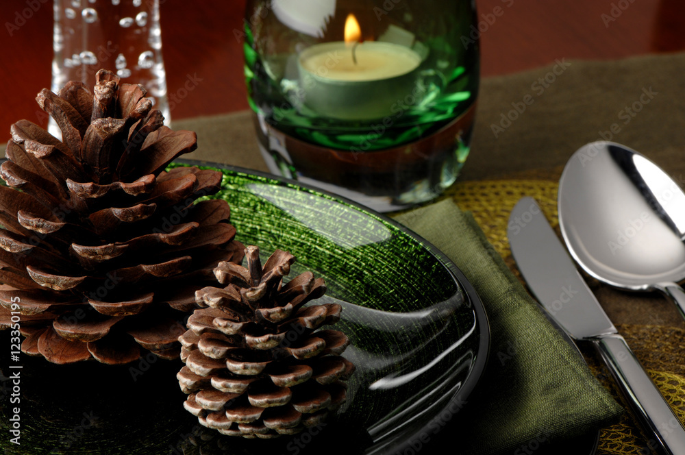 Fotografie Christmas Thanksgiving Decorative Fall Holiday Table Setting