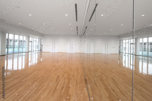 Empty parguet floor room with giant mirror