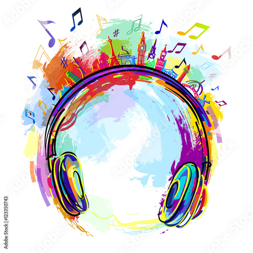 Colorful headphones music.