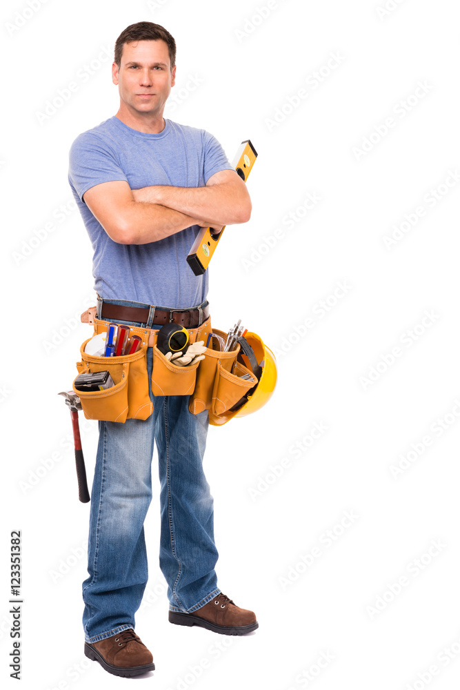 Construction Worker Contractor with arms crossed on White Construction Worker Contractor with arms crossed on White