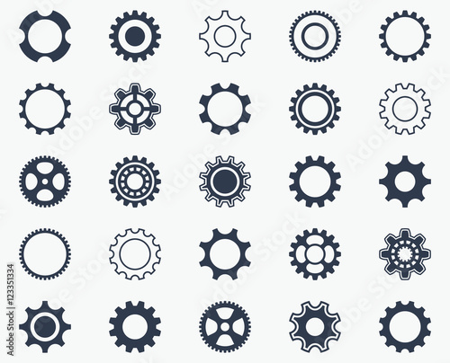 Collection of black gear wheel icons photo