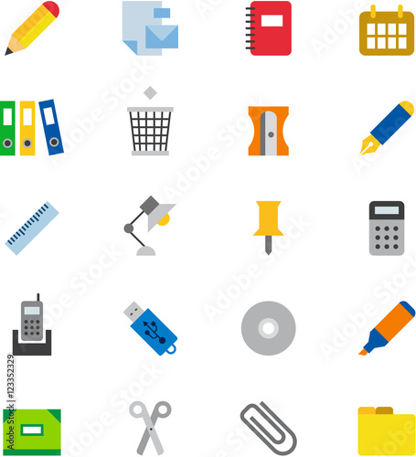 OFFICE SUPPLIES colored flat icons