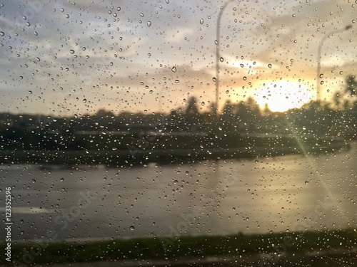 Raindrops on car window