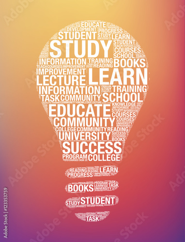 Educational word cloud in light bulb shape vector concept illustration
