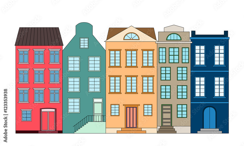 Row of color houses, vector illustration
