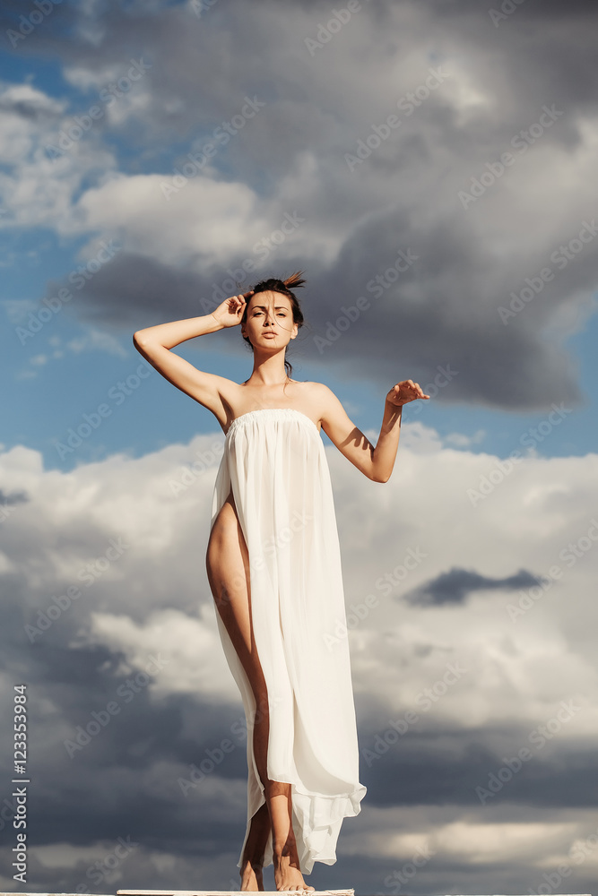 pretty girl over blue sky pretty girl over blue sky