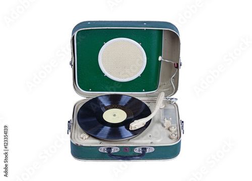 portable vinyl player isolated on white