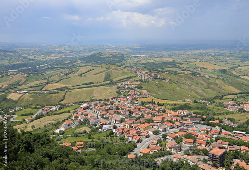 view of the Apennines and the houses of the state of San Marino