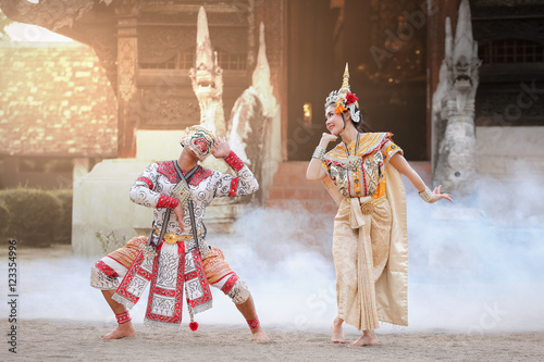 Hanuman and Suvannamaccha in mask dance  Ramayana drama