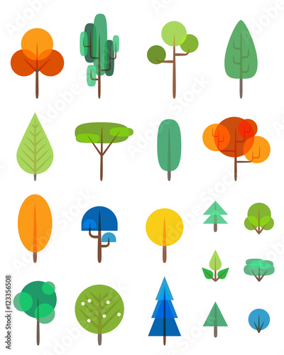 Flat trees vector symbols set
