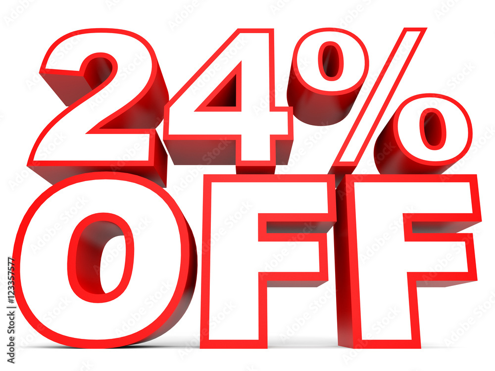 Discount 24 percent off. 3D illustration on white background.
