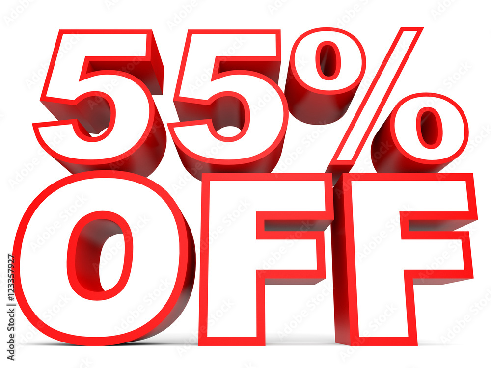 Discount 55 percent off. 3D illustration on white background. Discount 55 percent off. 3D illustration on white background.