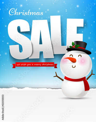 Merry christmas sale text with snowman vector illustration eps10