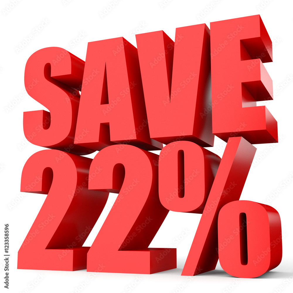 Discount 22 percent off. 3D illustration on white background. Discount 22 percent off. 3D illustration on white background.