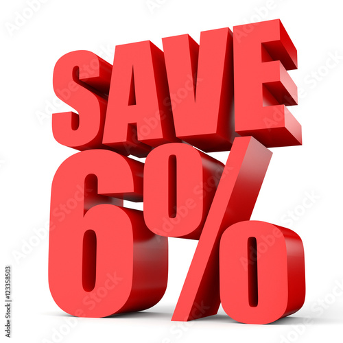 Discount 6 percent off. 3D illustration on white background.