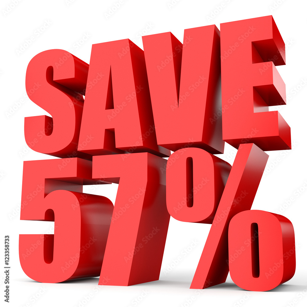 Discount 57 percent off. 3D illustration on white background. Discount 57 percent off. 3D illustration on white background.