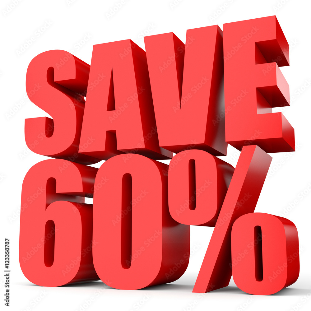 Discount 60 percent off. 3D illustration on white background. Discount 60 percent off. 3D illustration on white background.