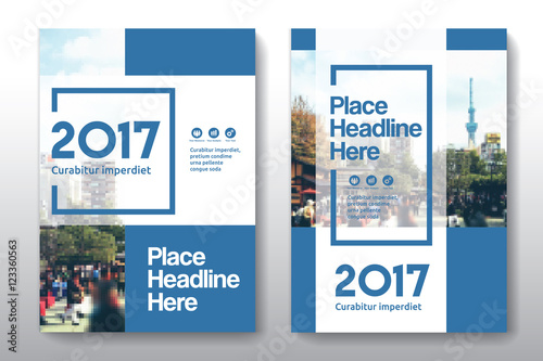 Blue Color Scheme with City Background Business Book Cover Design Template in A4. Easy to adapt to Brochure, Annual Report, Magazine, Poster, Corporate Presentation, Portfolio, Flyer, Banner, Website