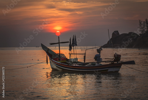 Sunset fishing boat on the sea, Thailand