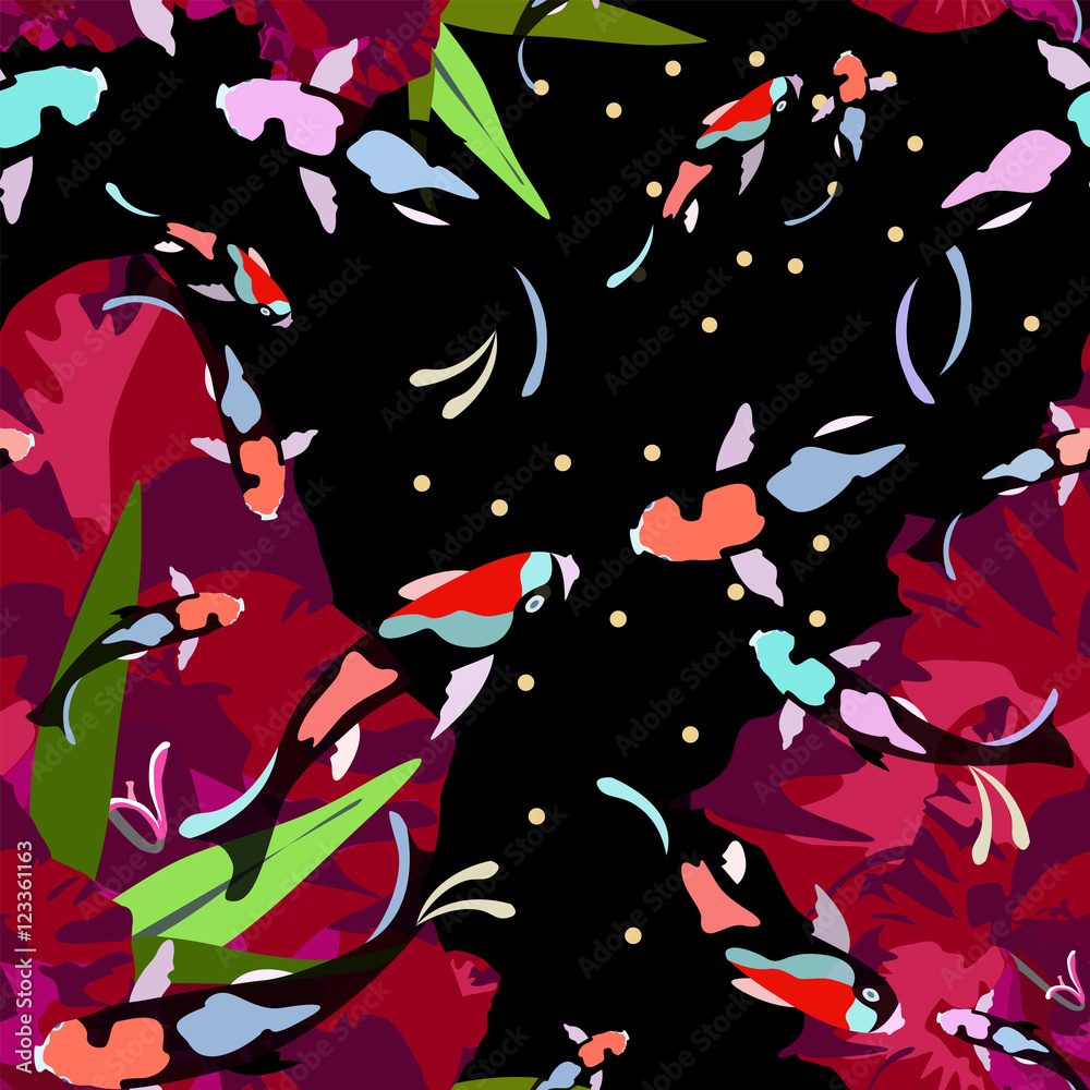 Fototapeta premium Abstract watercolor draw colorful fish koi (Japanese, Chinese carp) in pond