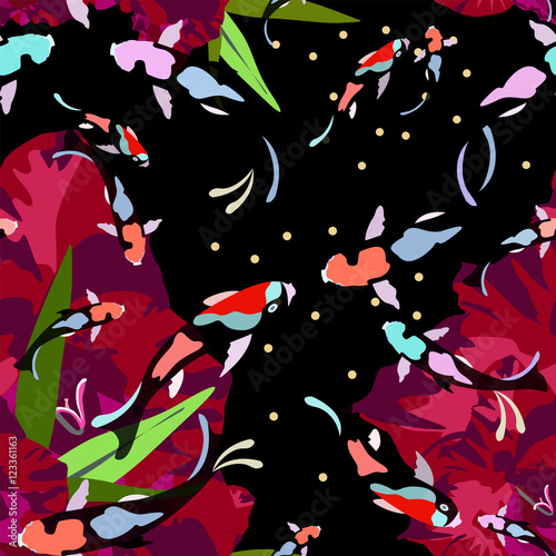 Abstract watercolor draw colorful fish koi (Japanese, Chinese carp) in pond
