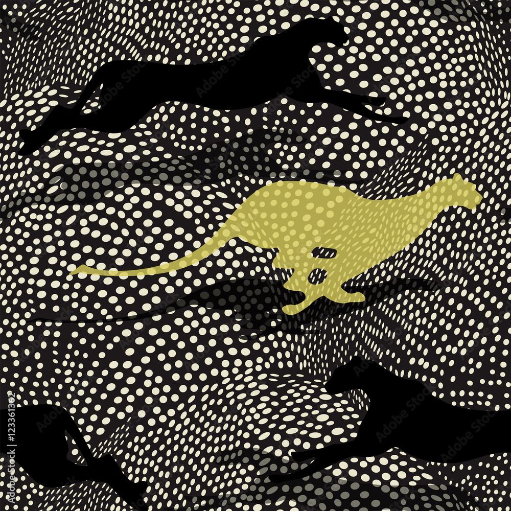 Fototapeta premium Abstract illustration of running cheetah, seamless wallpaper