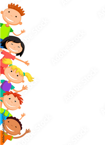 illustration of kids peeping behind placard
