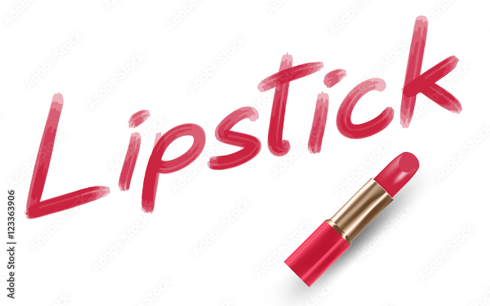 Lipstick text writed by Lipstick red color isolated on white background