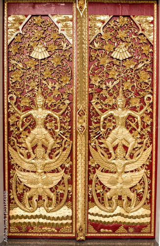 Thai temple door, gold door