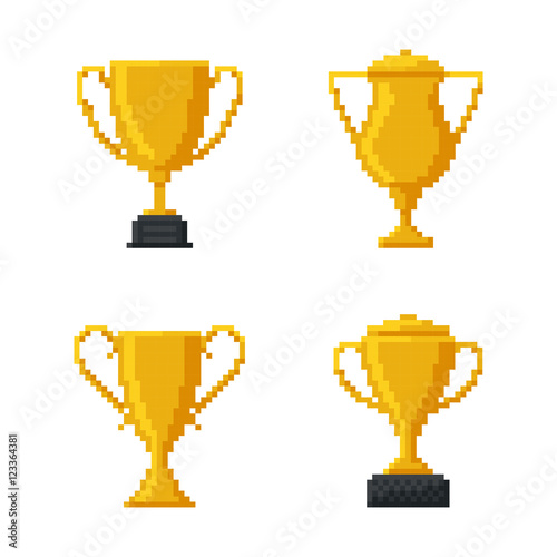 Trophy Gold Cup, Bit Design. Vector illustration.