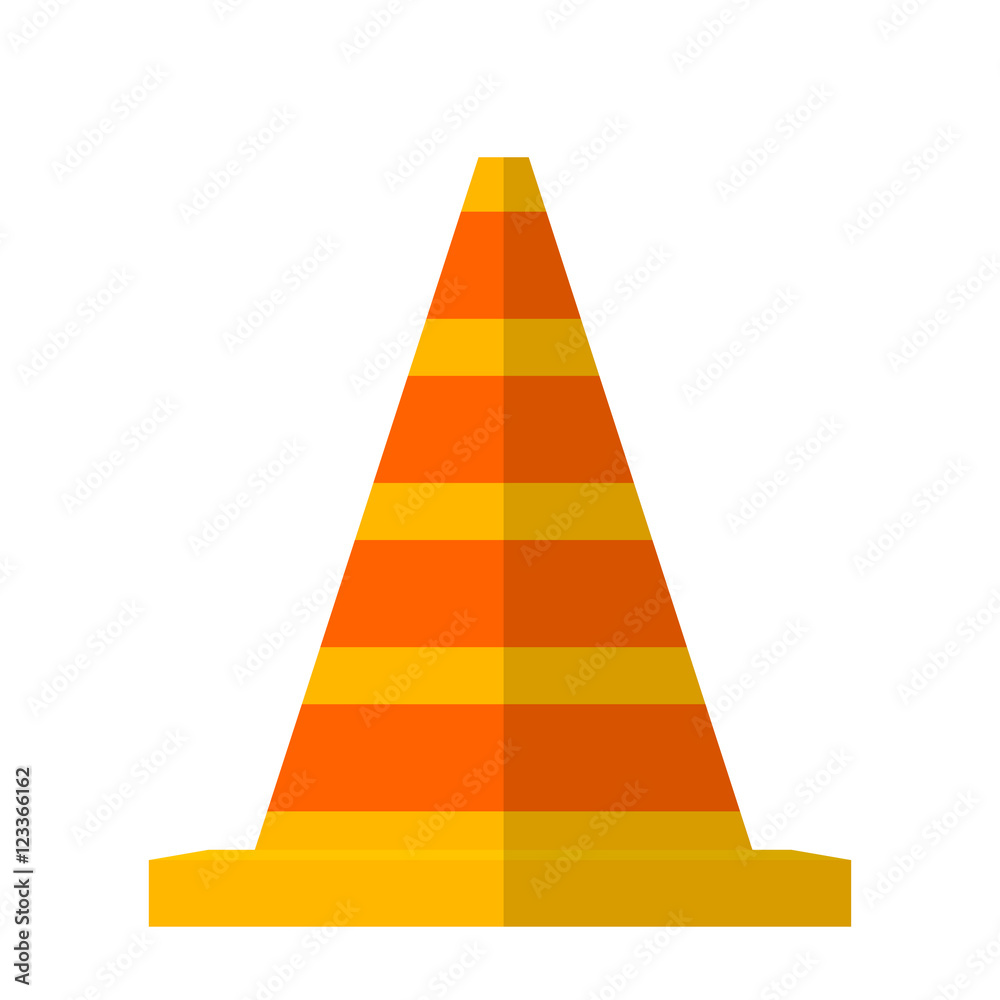 Vector illustration of the striped traffic cone. Flat style traf