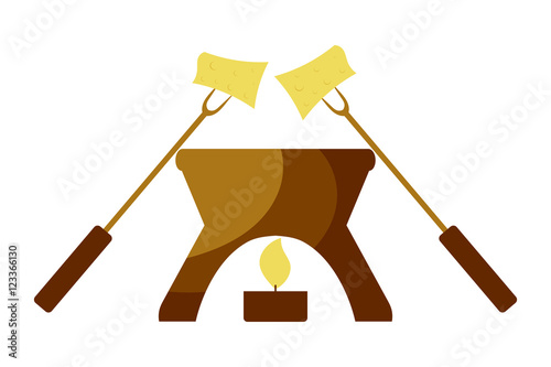 Vector illustration Cartoon fondue. Fondue snack symbol on a whi