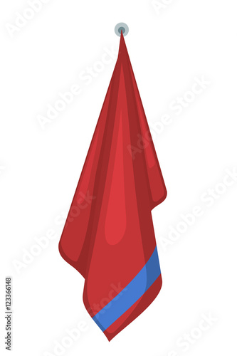 Vector illustration of hanging red terry towels on a white backg