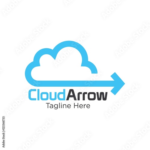 A minimalistic icon (logo) representing stylized cloud and an arrow . Could be used as a logo, as an icon or a separate visual depicting the cloud computing idea or illustrating cloud related idea.