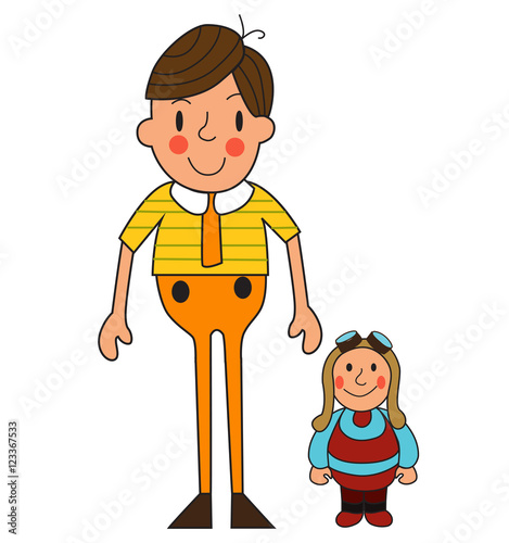 Two boys illustration of a cute little boy and toy isolated on white background vector 