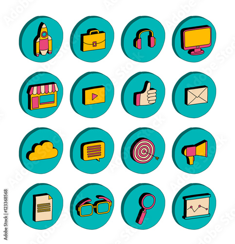 Isometric icons Business and startup Doodle 3d
