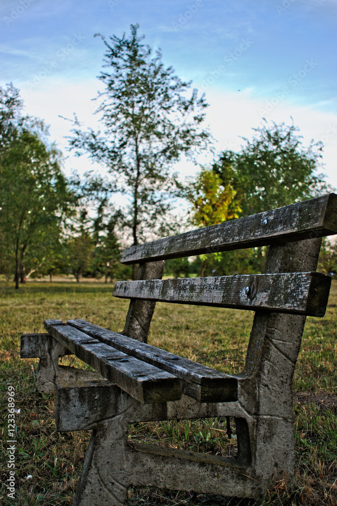 An old wooden bench at the park