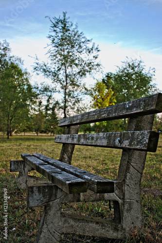 An old wooden bench at the park