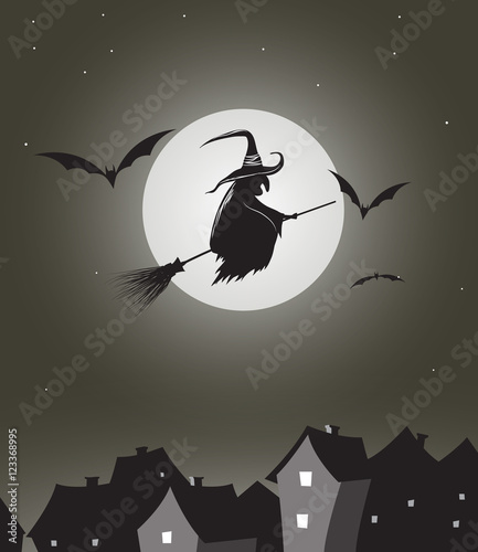 Witch flying on besom