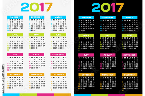 Colorful calendar for the new year - 2017