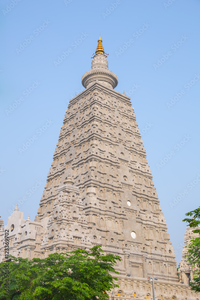 Close up Bodh Gaya style stupa at Wat Chong Kham Phra Aramluang Ngao District, Lampang Thailand.