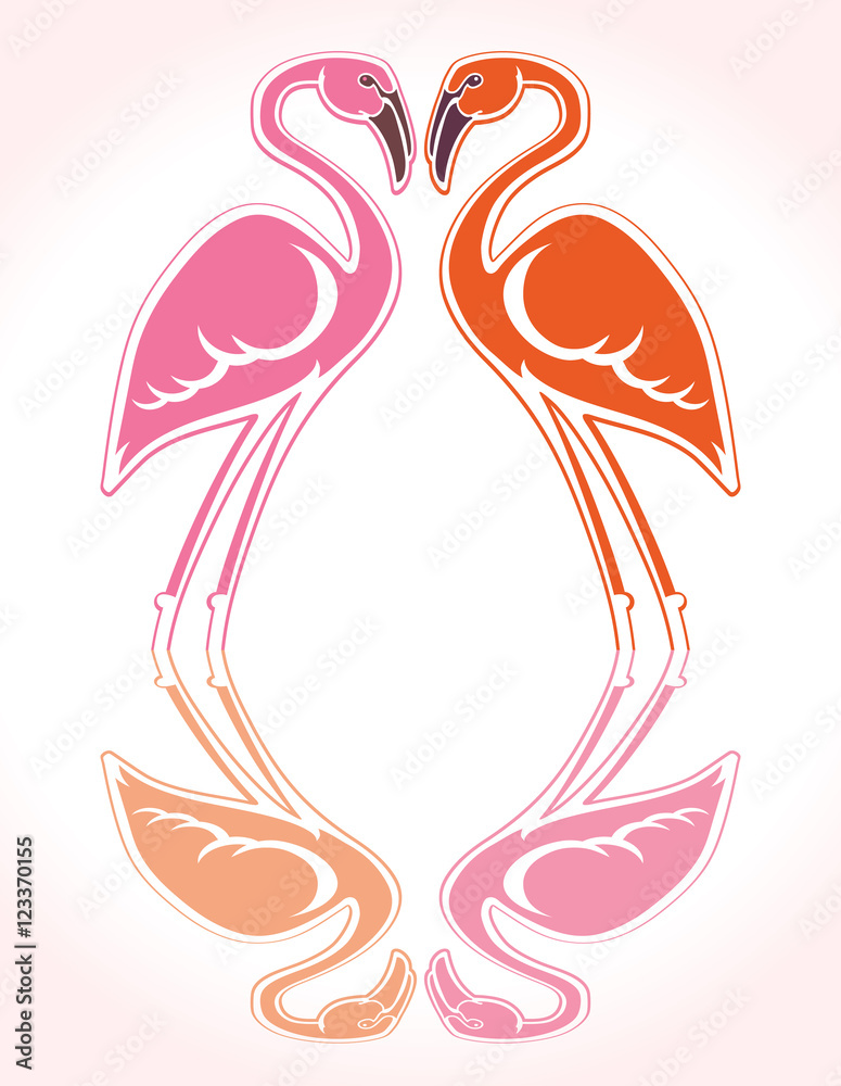 Flamingo romantic card. Vector Exotic birds. Flamingo illustration idea for emblem, symbol, icon.
Flamingo romantic card. Vector Exotic birds. Flamingo illustration idea for emblem, symbol, icon.