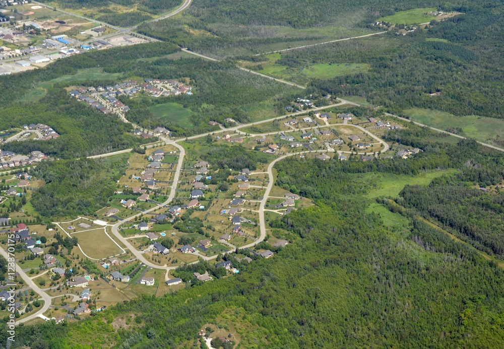 East Garafraxa aerial view of the suburb  on the outskirts of Orangeville, Southern Ontario Canada
