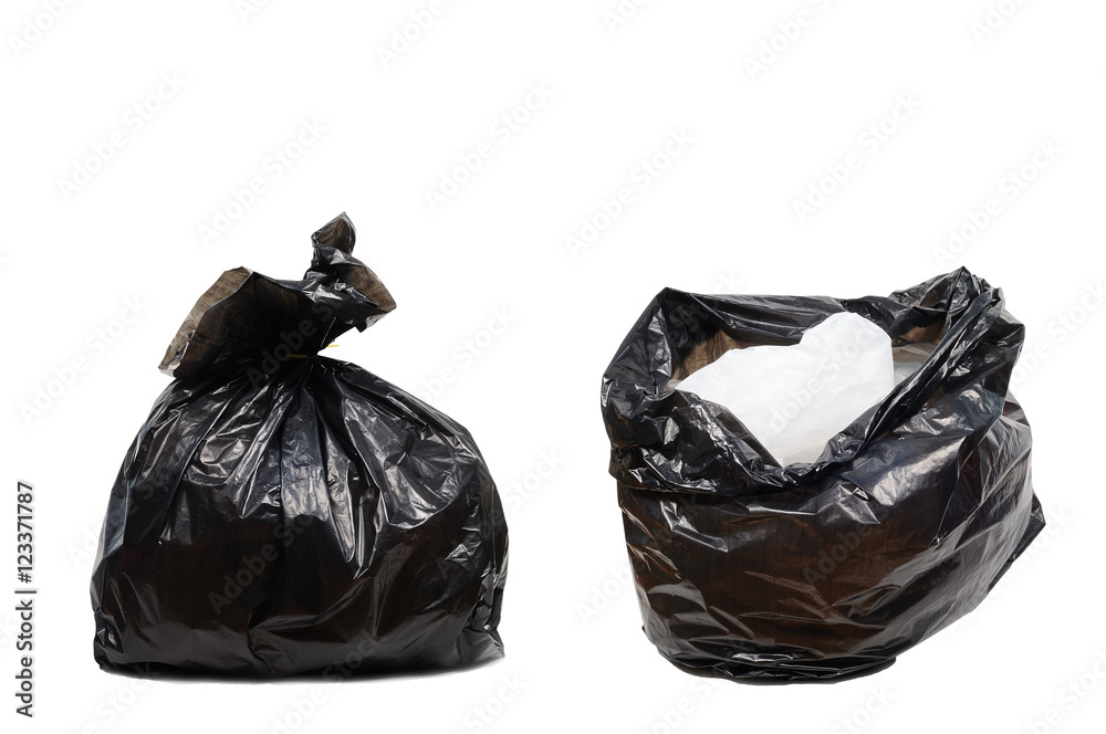 Double black plastic garbage bags on white background, clipping Double black plastic garbage bags on white background, clipping